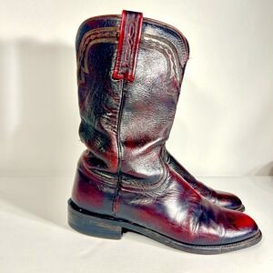 Lucchese 2000 Black Cherry Leather Roper Boots Mens 8.5